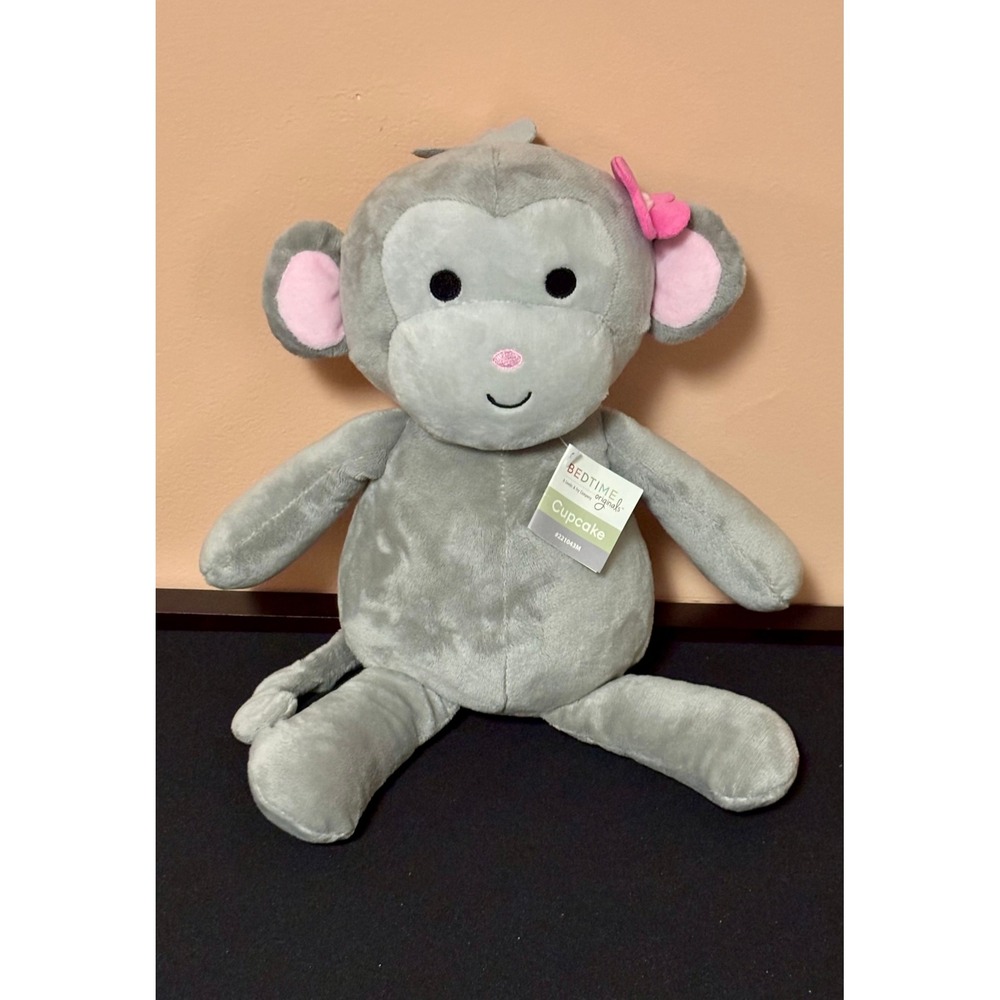 New Bedtime Originals Cupcake Monkey Gray Pink Flower Plush Lambs & Ivy 221043M